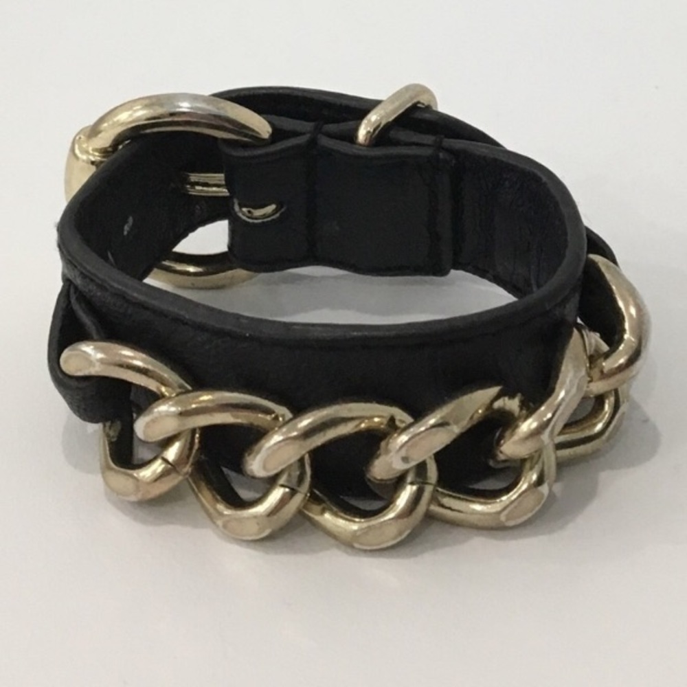 Black Faux Leather Chain Belt Bracelet NWOT